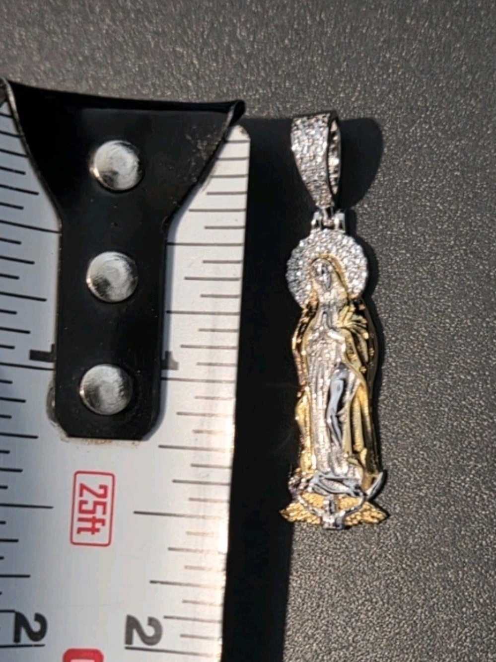 14k Gold Vermeil MOISSANITE Virgin Mary Pendant Over 925 Silver NEW - Picture 10 of 10